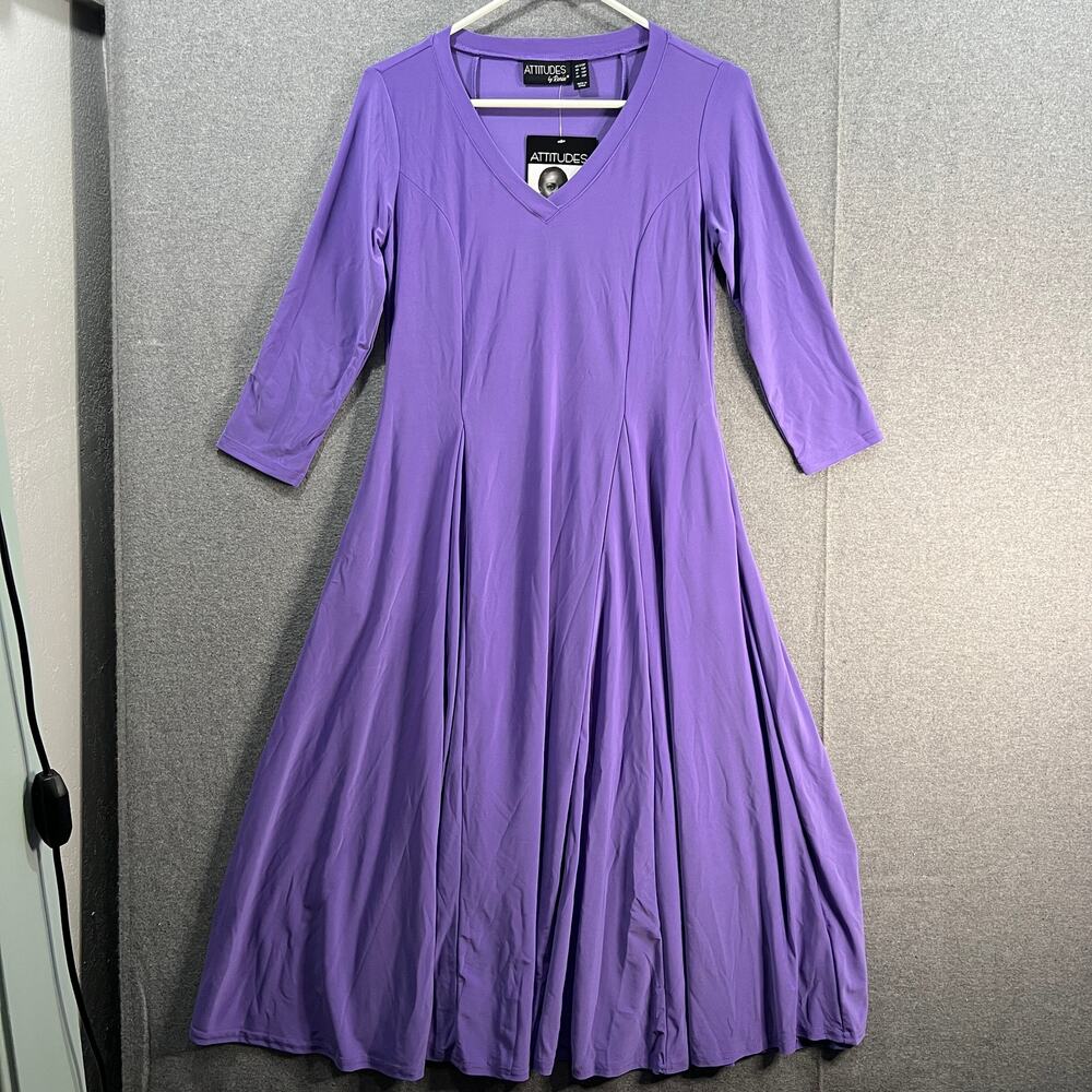Attitudes by Renee Petite Como Jersey 3/4 Sleeve Midi Dress Purple Size XXSP